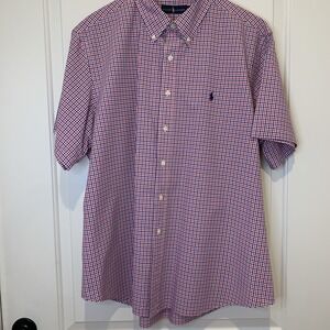 Ralph Lauren Mens XXL Short Sleeve Gingham Button Down Shirt Red White Blue